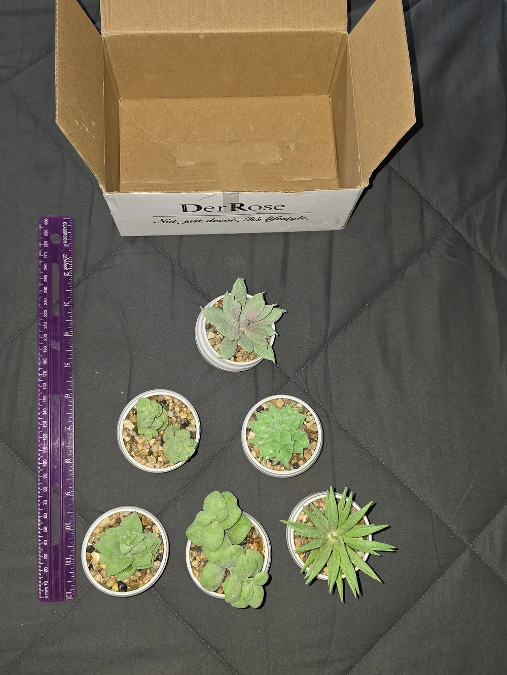 White Ceramic Mini Planter Set with Green Faux Succulents (6-Pack)